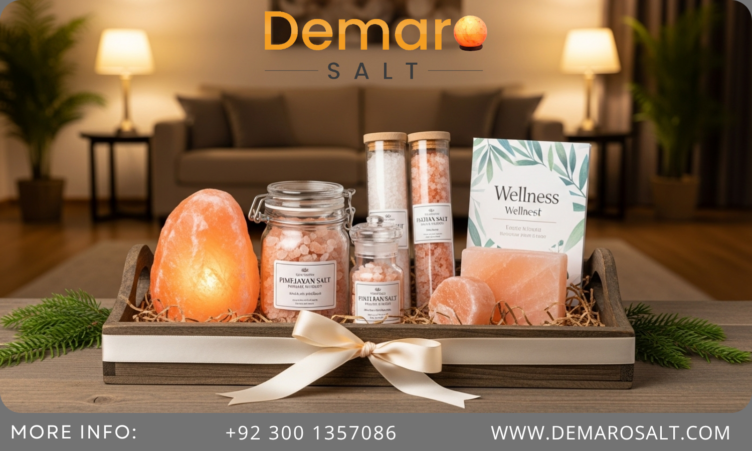 Elegant Himalayan pink salt gift set displayed in a cozy American living room