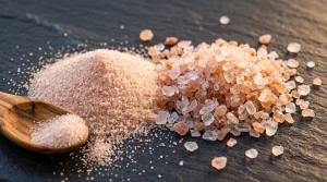 Himalayan pink salt crystals showing natural pink color from mineral content
