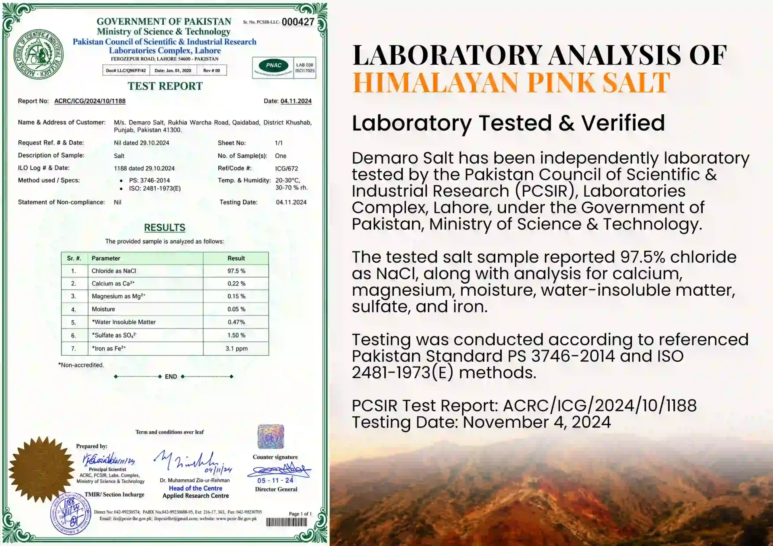 demaro salt mineral certificate